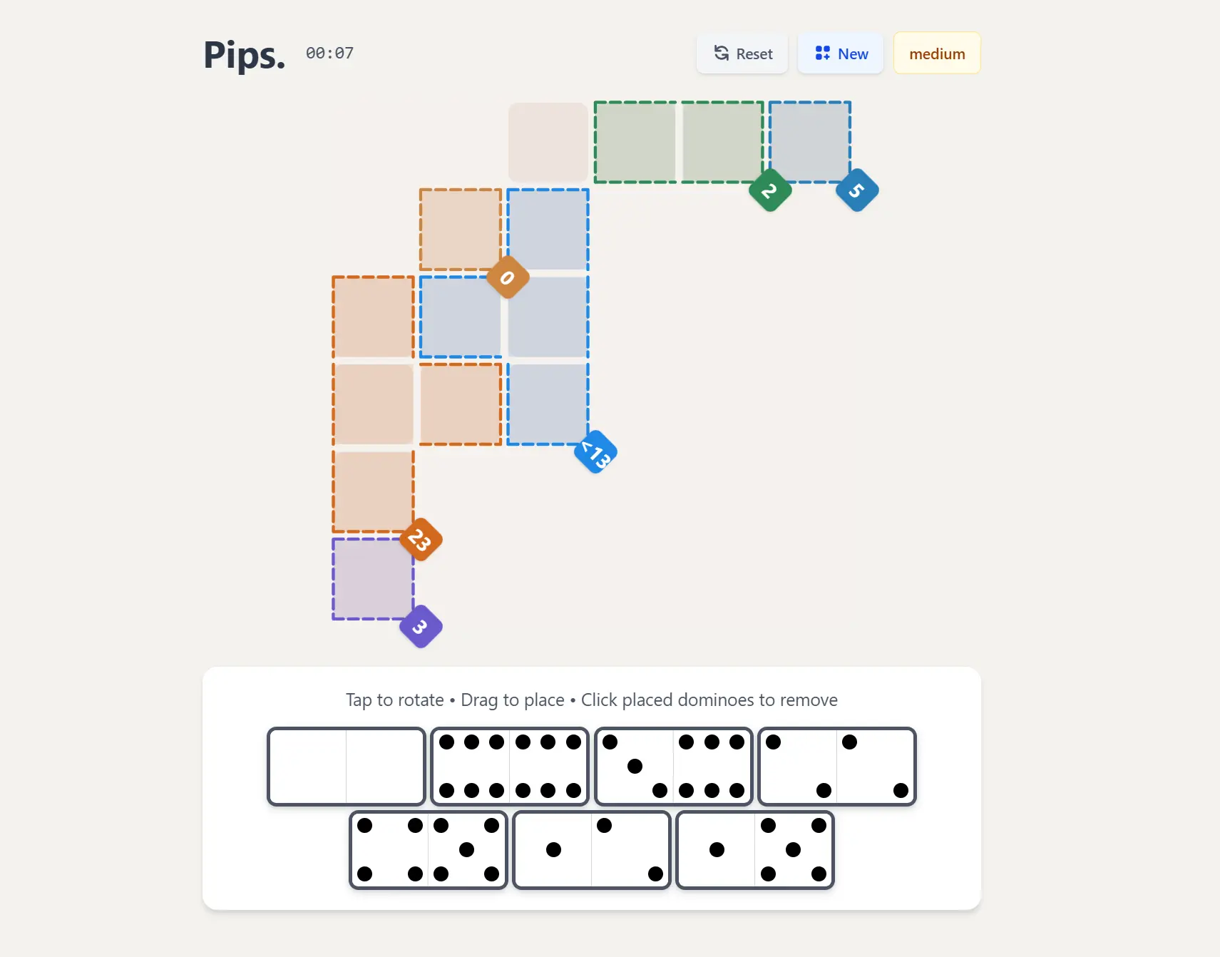 Pips NYT Gameplay: Actively playing Pips NYT game