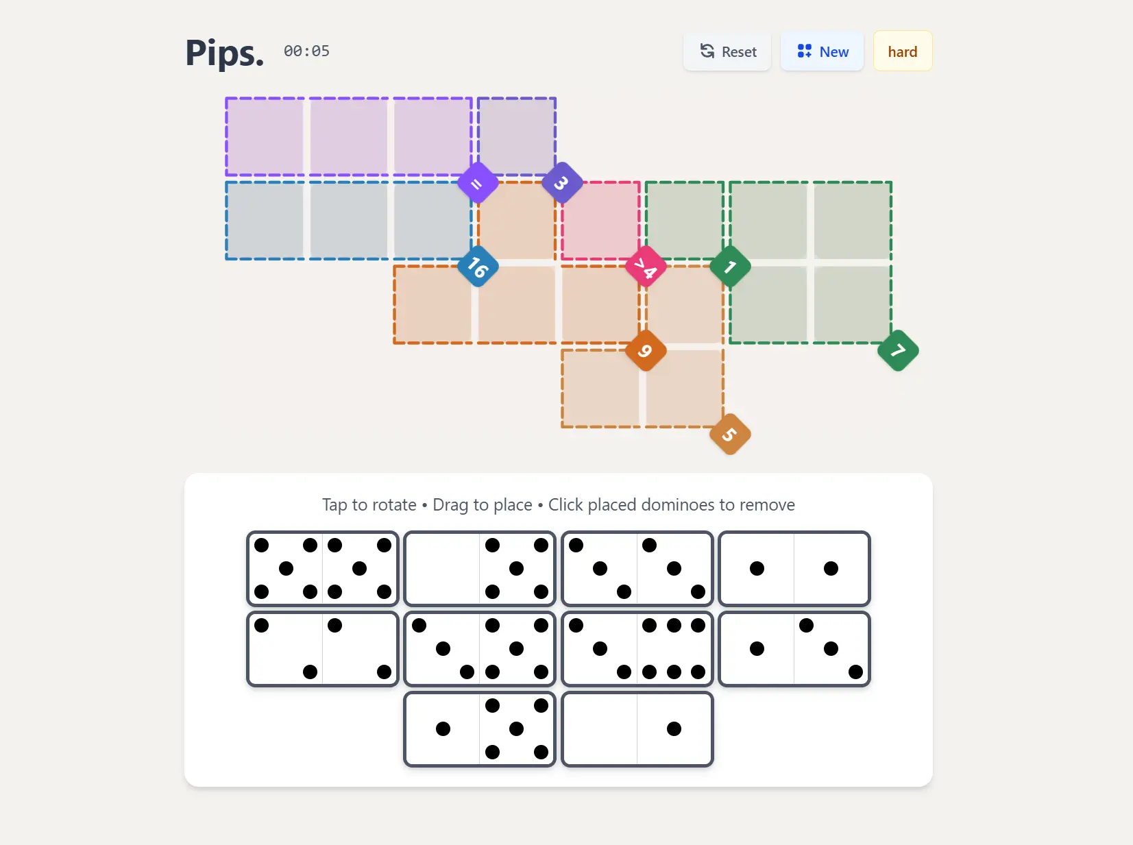 Pips NYT Gameplay: The Pips NYT game board